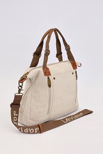 Levidor Khaki Double Zipper Fabric Strap Handbag