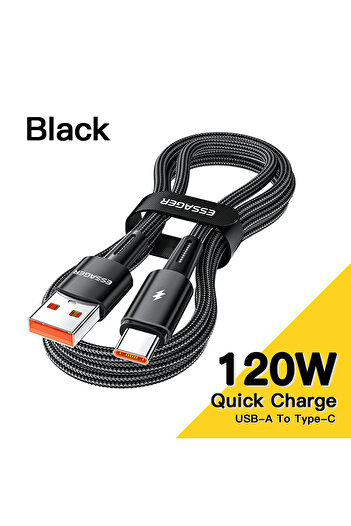 essager 2m Black Cable 120W Super Fast Charge Type-C 67W Cable Quick Charge USB Cable 6A For Xiaomi