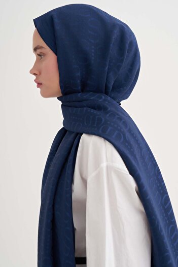 carell Luxe Desen Liora Cotton Shawl Navy Blue