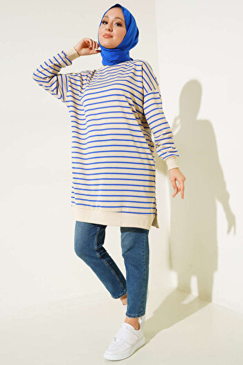 Smymoda Women's Crew Neck Horizontal Striped Tunic