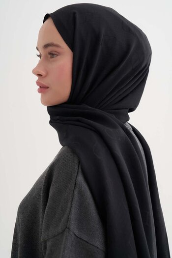carell Monogram Pattern Liora Cotton Shawl Black