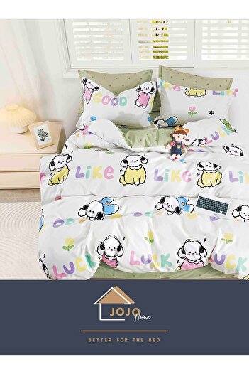 JOJO HOME Bed linen, 4 pieces, 1 person, 155x230cm, fine cotton, Like & Luck