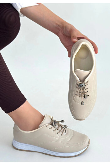 kapsulavm Finna Beige Leather Lace-Up Sneakers