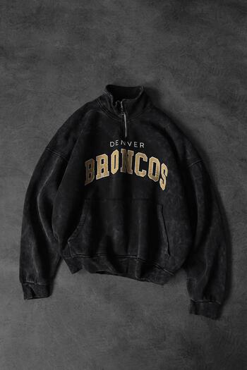 Slatra Men's Anthracite Broncos Washable Half Zipper Oversize Sweatshirt