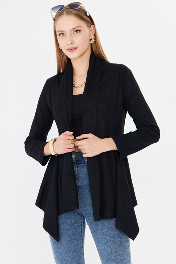 armonika Women's Black Patterned Knitwear Casual Cardigan Arm-26K001006