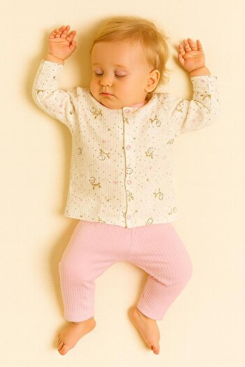 Mylamia Flexible Ribbed Front Snap Fastener 100% Cotton Baby Girl Pajama Set