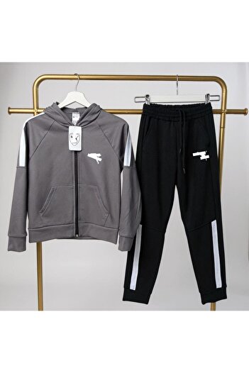 esmacamoda Boy's Written Gray Tracksuit Set