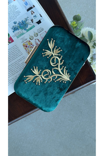 Letafia Turquoise Embroidery Detailed Bag Emerald Green