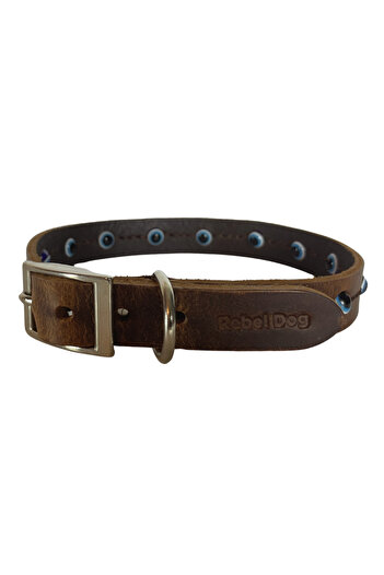 Rebel Dog Genuine Leather Evil Eye Beaded Dog Collar