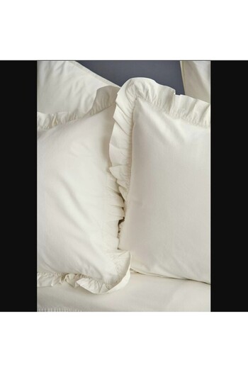 İssimo Frill Washed 100% Cotton Poplin Vanilla Double Duvet Cover Set