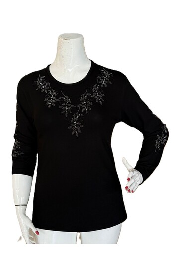 Gündoğan Long Sleeve Luxury Stone Embroidered Clover Fabric Mother Blouse