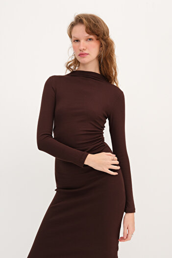 Addax High Neck Long Sleeve Basic Dress E12125