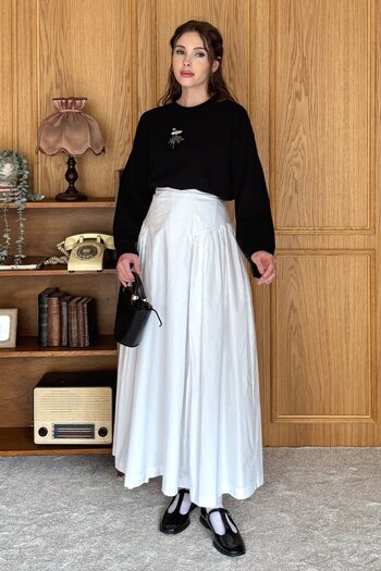 Ceylan Otantik Ecru Pleated Detail Skirt