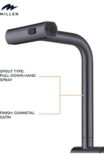 MILLEN صنبور مطبخ بمقبض واحد مع دوران 360 درجة، لون رمادي معدني ساتان - MM501GM، ضمان لمدة عام واحد