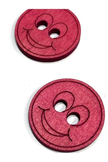 karantuhafiye Wooden Baby and Child Button / Smiling Face Large Ornament Button / Set of 2 / 4 cm / Red