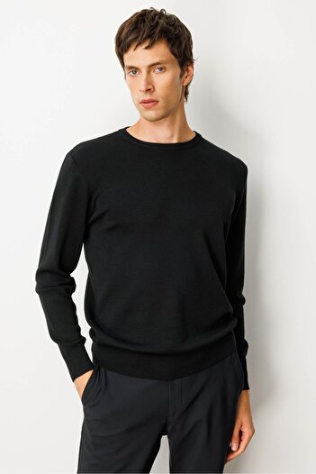 Desen Triko Men's Crew Neck Steel Knit Wool Sweater Black