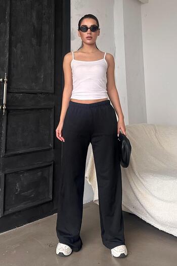 Madmext Women's Black Wide Leg Sweatpants Mg2279