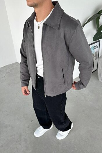 HAFKAGİYİM Gray Suede Fabric Basic Relaxed Jacket
