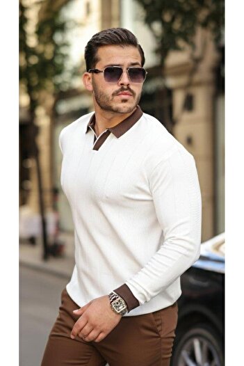 Aymood Men's Colorful Collar Cuff Long Sleeve Knitwear