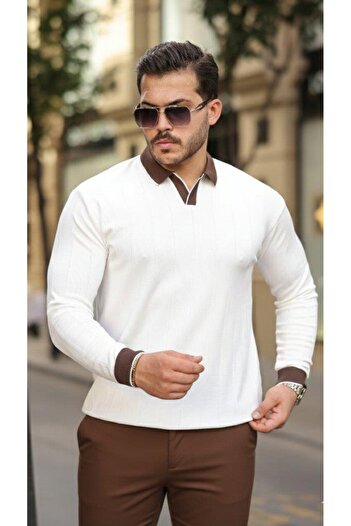 Aymood Men's Colorful Collar Cuff Long Sleeve Knitwear