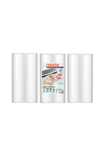 Neste Set of 6 Vacuum Rolls Embossed for food, 6 m per roll, thickness 90 microns, Neste®, 15 cm wide