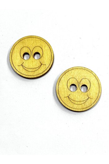 karantuhafiye Wooden Baby and Child Button / Smiling Face Large Ornamental Button / Set of 2 / 4 cm / Yellow