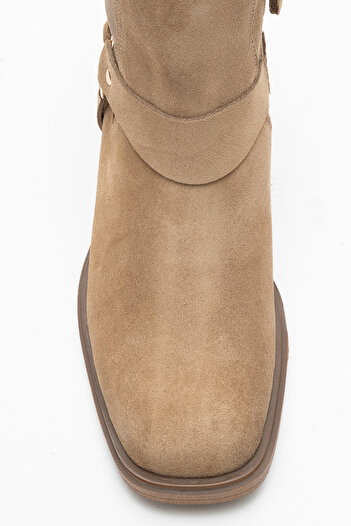 Dericlub Women's Short Heel Western Boots Genuine Leather Rg 3523 Suede Mink