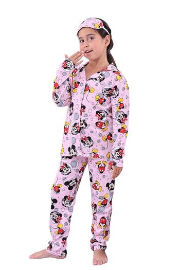 Beka Kids Girl's Front Buttoned Cat Patterned Pajama Set 100% Cotton Pajama Set and Eye Patch