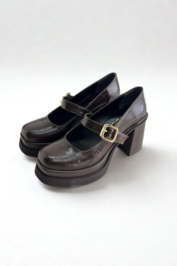 inizio Brown Thick Heeled Women's Shoes P9015