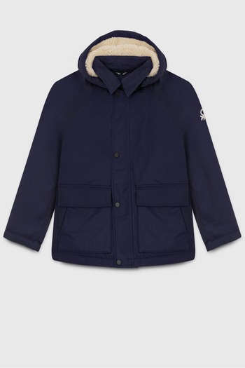 United Colors of Benetton Boy's Navy Blue Color Removable Hooded Coat
