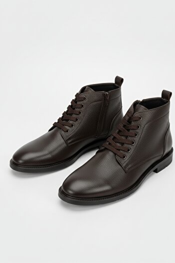 LUSIVE Genuine Leather Brown Zippered Men's Winter Boots Luass27Al0041
