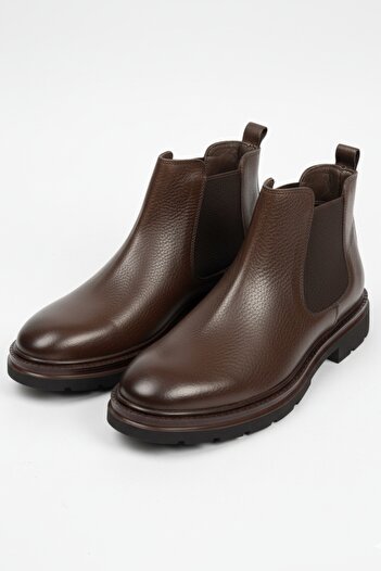 LUSIVE Genuine Leather Brown Ultra Light and Comfortable Chelsea Men's Boots Luass27Al0042