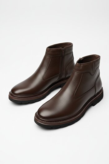 LUSIVE Genuine Leather Brown Zippered Chelsea Men's Winter Boots Luass27Al0044