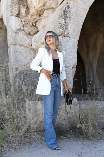 bytugcekaya Blue Snow Wash Flare Jeans