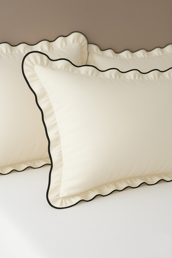 GÖRMEZ TEKSTİL Ecru Cotton 2-Piece Ornate Stitched Ruffled Pillowcase Set 50X70 cm – Stylish and Durable