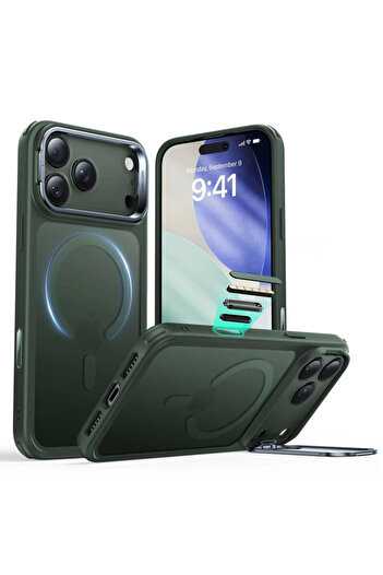 ESR Husa iPhone 17 Pro Max Classic Hybrid HaloLock Kickstand, verde