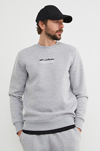 Fulla Moda 3 İplik Art Collective Embossed Printed Sweatshirt