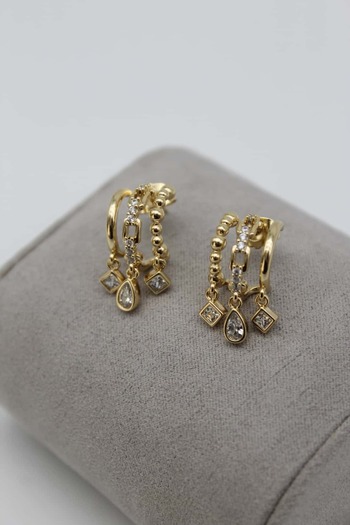Nenya Vip Steel Triple-Looking Zircon Stone Inlaid Chain Model Earrings