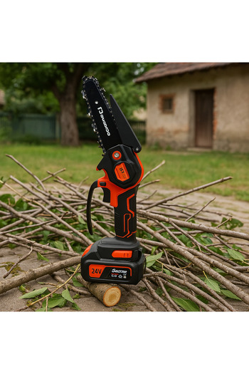 SPEEDSTORE Mini Portable Chainsaw 24V with 2 Batteries, 15 cm Blade, Charger and Carrying Bag