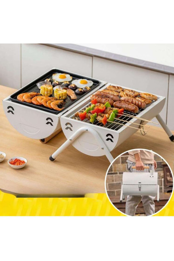 TEHNOSHOP Portable charcoal grill, double, 38x25cm, durable metal, wooden handle, camping