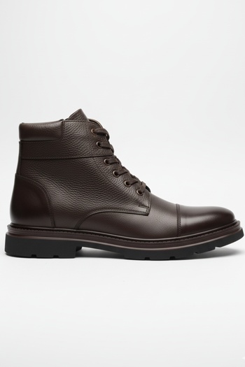 LUSIVE Genuine Leather Brown Zippered Men's Winter Boots Luass27Al0043