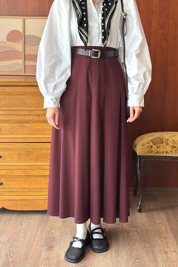 Ceylan Otantik Burgundy Polyviscose College Skirt