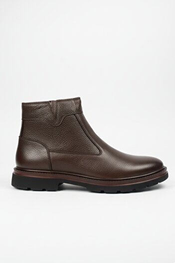 LUSIVE Genuine Leather Brown Zippered Chelsea Men's Winter Boots Luass27Al0044