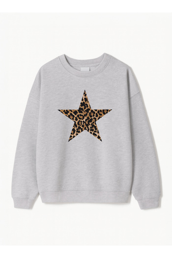 Disante Women's Oversize Fit Sweatshirt Leopard Star Printed – Crew Neck, 3 Thread Fleece