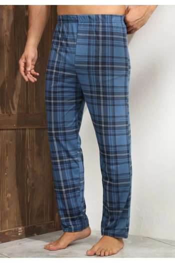 OEM Pantalon Big Size pentru bărbați, albastru închis cu carouri