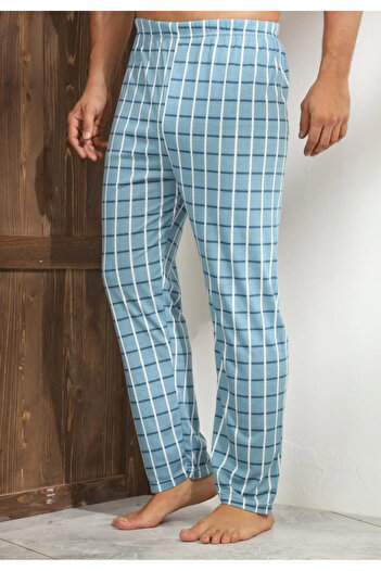 OEM Comfortable Big Size Men's Pants, Light Blue with Checks