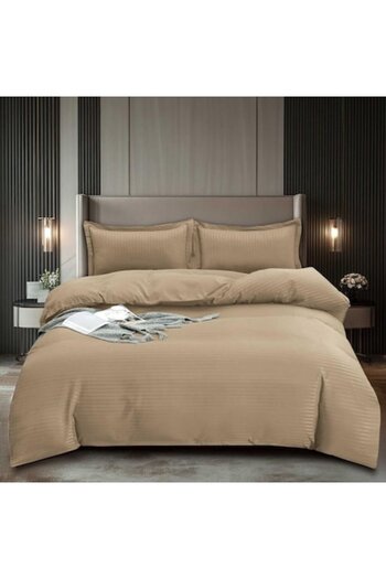 Casa de Vis Double Bed Linen Set, Satin Cotton, 220 x 230 cm, 4 Pieces, Beige