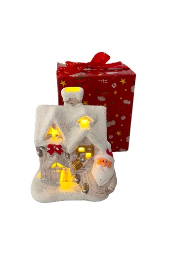 velve Santa's fairy tale house, Christmas light decoration, 15x 12 cm, White