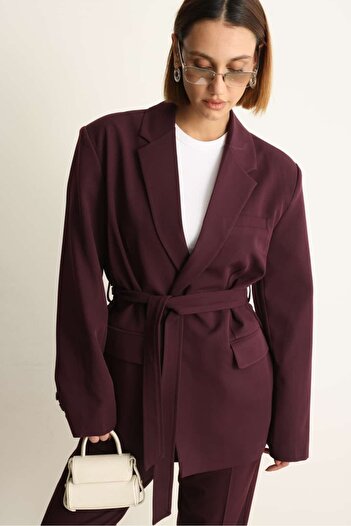 Swass Burgundy Belted Jacket Pants Set