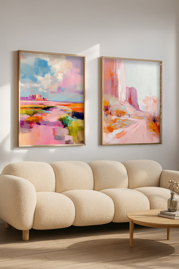 STARYUNA Wooden Framed Abstract Pastel Landscape Double Painting Set Yuna432